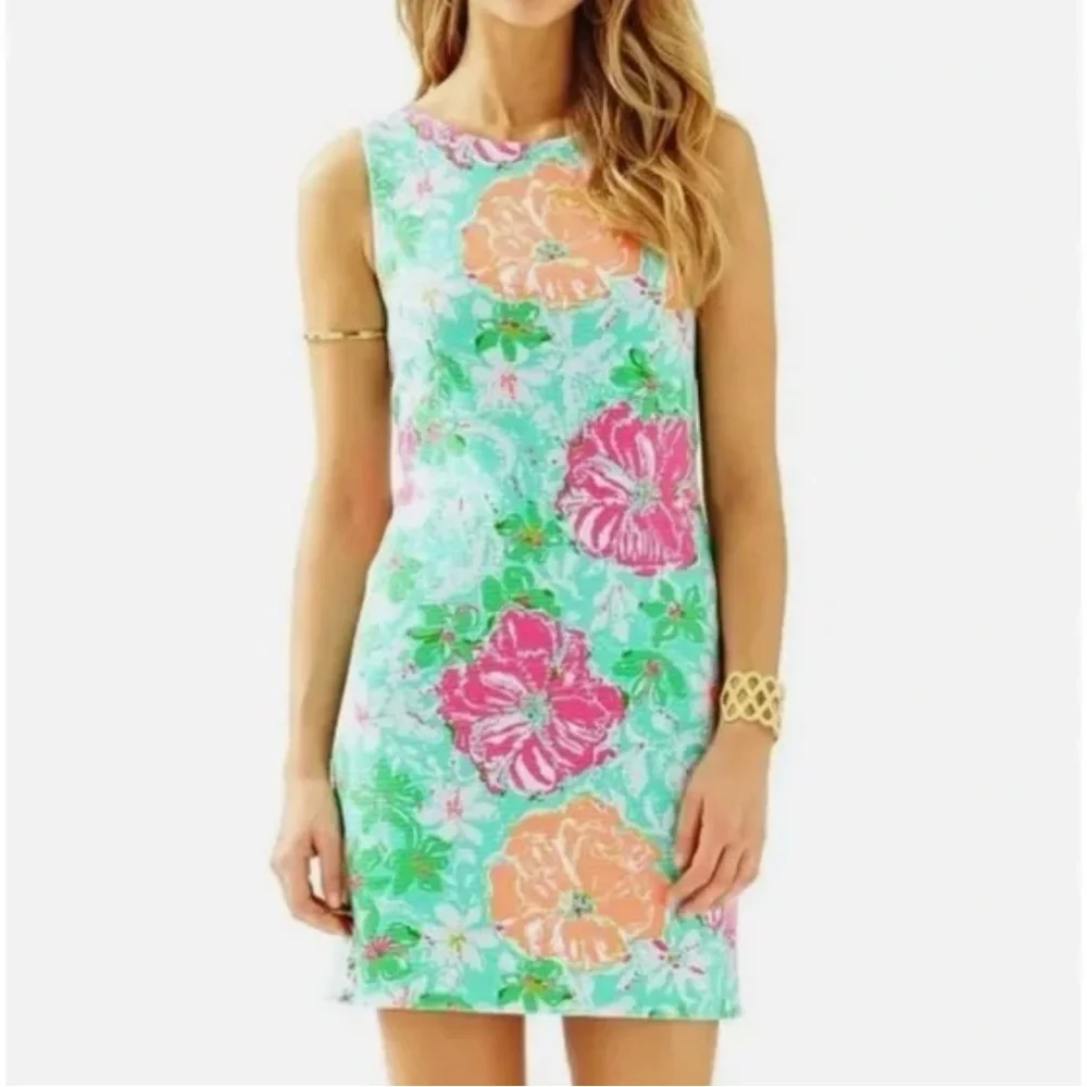 Lilly Pulitzer Eden Mini Shift Dress Women’s Small Poolside Blue Floral - Picture 1 of 8